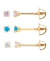Macy's 3-pc. Set Cubic Zirconia Screwback Children's Stud Earrings In 14k Gold In Yellow Gold