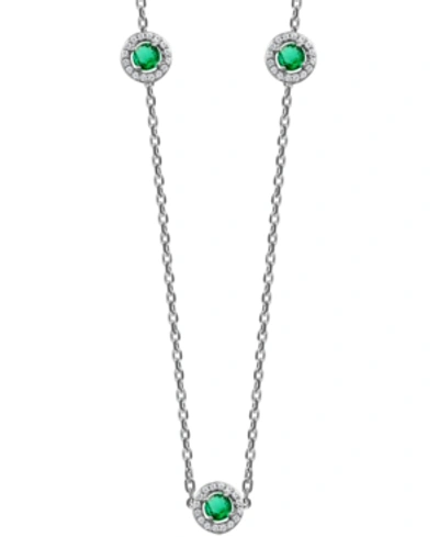 Macy's Sapphire (7/8 Ct. T.w.) & Diamond (1/4 Ct. T.w.) Halo 16" Statement Necklace In 14k White Gold (also In Emerald