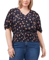 1.state Plus Size Smocked-waist Printed Top In Twilight Blue