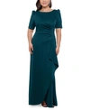 Xscape Side Ruched Ruffle Details Scuba Crepe Gown In Hunter