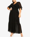 City Chic Trendy Plus Size Flutter Wrap Maxi Dress In Black