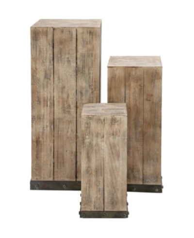 Rosemary Lane Rustic Pedestal Table, Set Of 3 In Brown