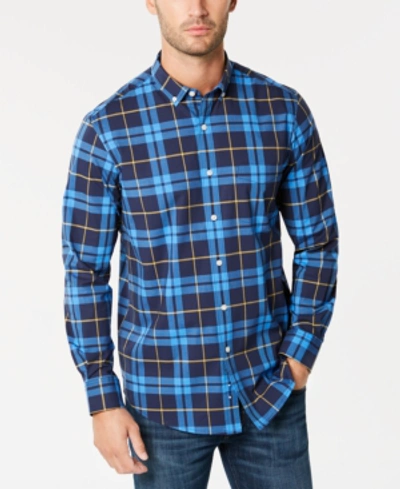 Club Room Men's Perry Plaid Stretch Shirt With Pocket, Created For Macy's In Blue Combo