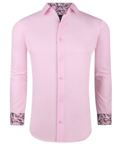 Azaro Uomo Men's Solid Slim Fit Wrinkle Free Stretch Dress Shirt In Light Pink