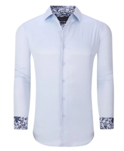 Azaro Uomo Men's Solid Slim Fit Wrinkle Free Stretch Dress Shirt In Light Blue