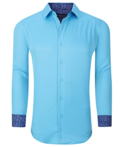 Azaro Uomo Men's Solid Slim Fit Wrinkle Free Stretch Dress Shirt In Turquoise