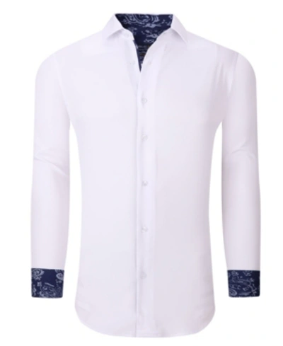 Azaro Uomo Men's Solid Slim Fit Wrinkle Free Stretch Dress Shirt In White