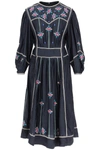 Isabel Marant Caroline Floral-embroidered Silk Midi Dress In Faded Black (blue)
