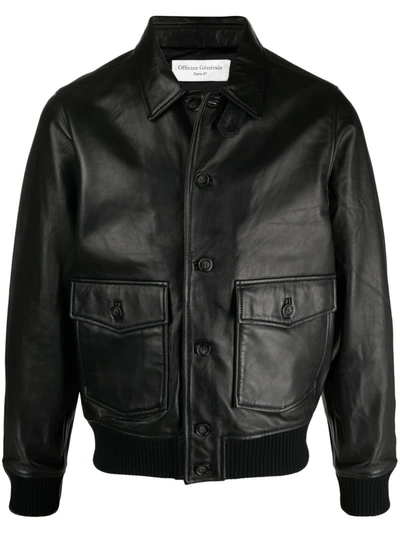 Officine Generale Button-up Leather Jacket In Black