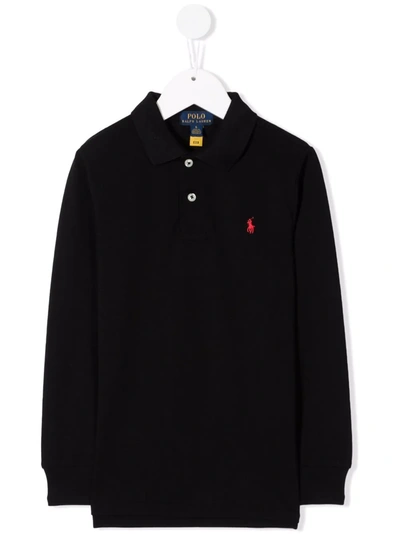 Polo Ralph Lauren Kids' Embroidered-logo Polo Shirt In 黑色