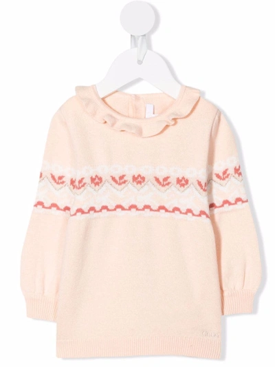 Chloé Babies' Fair Isle Intarsia Knit Jumper In 粉色