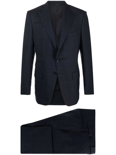Tom Ford Grid-print Single-breasted Suit In 蓝色