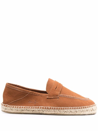 Manebi Contrast-stitching Leather Espadrilles In Braun