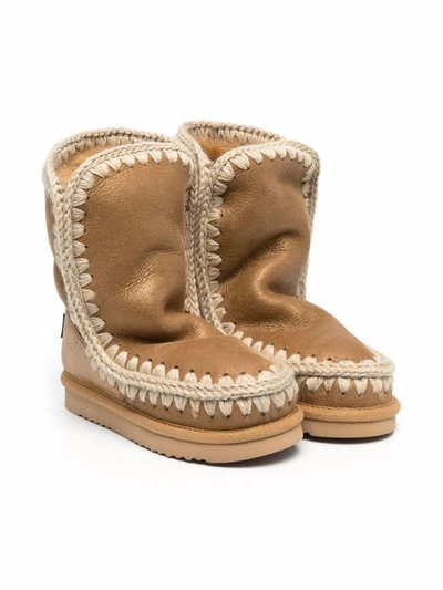 Mou Kids' Eskimo Sheepskin Ankle Boots In Brown