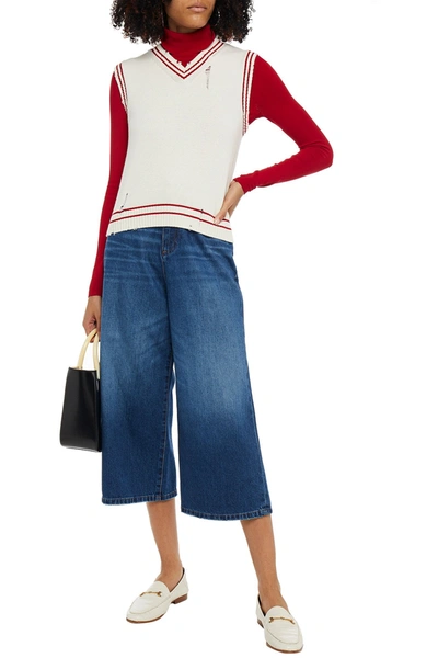 Maje Cropped High-rise Wide-leg Jeans In Mid Denim