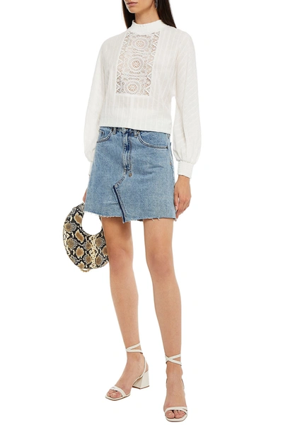 Maje Lentel Guipure Lace-trimmed Cotton-blend Blouse In White