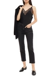 Maje Leatoni Silk Satin And Lace Camisole Top In Black
