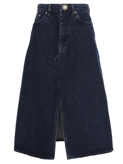 Miu Miu Denim Flared Midi Skirt In Blue