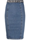 Philipp Plein Super Stretch Denim Pencil Skirt In Blau