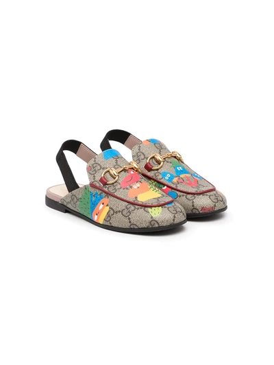 Gucci Kids' Monogram-print Slingback Sandals In Brown