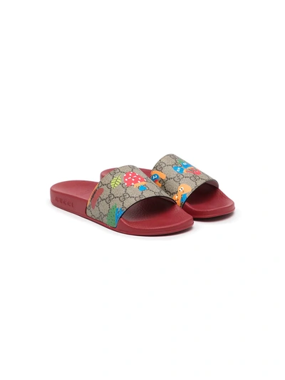 Gucci Teen Monogram-print Open-toe Sandals In Neutrals