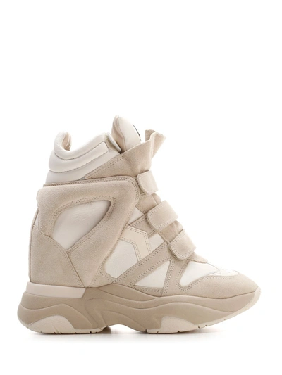 Isabel Marant High Balskee Leather Sneakers In White,beige