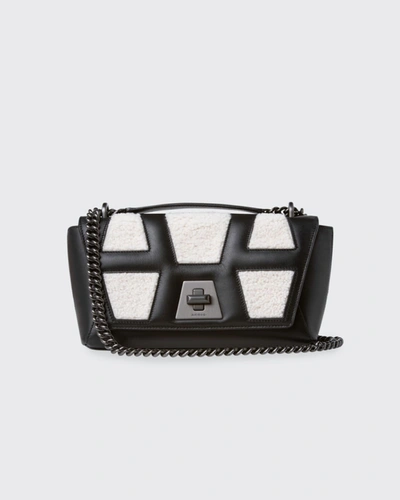 Akris Anouk Small Day Shearling Crossbody Bag In Black/stucco