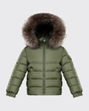 Moncler Kids' Boy's Byron Quilted Fur-trim Jacket In Navy
