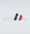 Moncler Mens White Basile Signature-stripe Pool Slides, Brand Size 40 ( Us Size 7 ) In Multicolor
