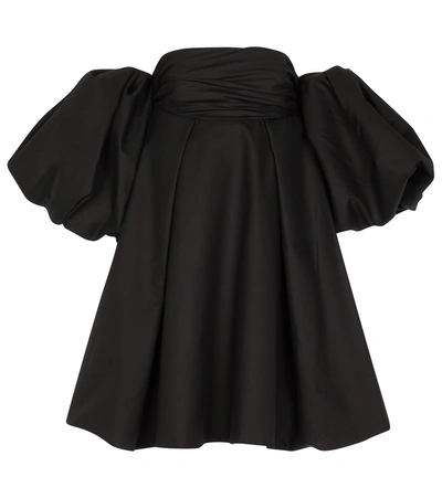 Khaite Katerina Poplin Mini Dress W/puff Sleeve In Black