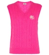 Etro Cable-knit Embroidered-logo Vest In Pink