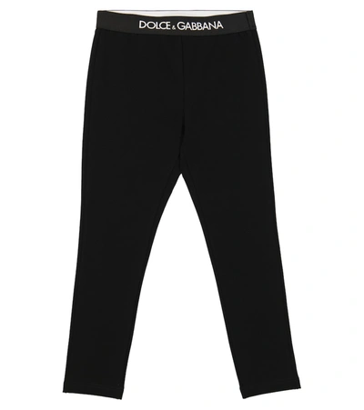 Dolce & Gabbana Kids' Interlock Leggings With Branded Elastic In Black