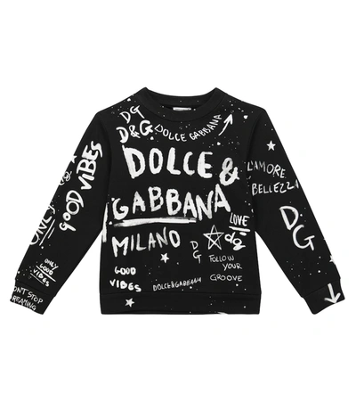 Dolce & Gabbana Kids' All Over Print Cotton Sweatshirt In Black