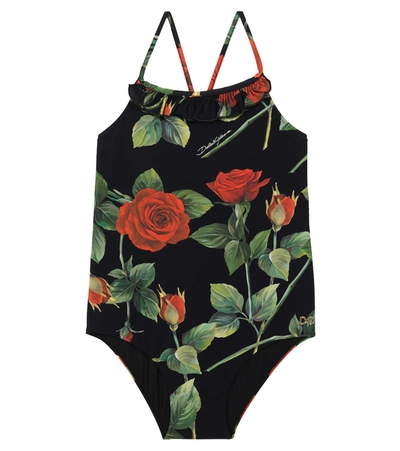 Dolce & Gabbana Babies' Floral Swimsuit In Black