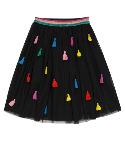 Stella Mccartney Kids' Embroidered-tassels Tulle Skirt In Black