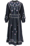 Isabel Marant Caroline Floral-embroidered Silk Midi Dress In Blue