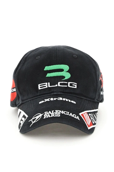 Balenciaga Embroidered Cotton Cap In Black