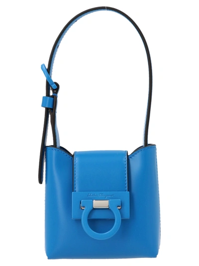 Ferragamo Mini Trifolio Leather Shoulder Bag In Blue