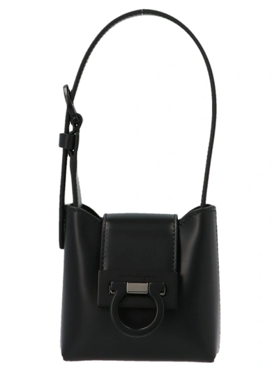 Ferragamo Mini Trifolio Leather Shoulder Bag In Black