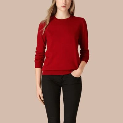 Burberry Check Detail Merino Wool Jumper In Red