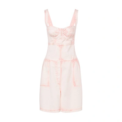 Alberta Ferretti Bleached Denim Wide-leg Jumpsuit In Pink