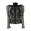 Tom Ford Patchwork Lace Puff-sleeve Blouse In Black