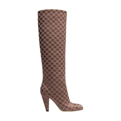 Fendi High-heeled Boots In Fabric In Marron