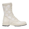 Fendi Womens Cream Monogram Leather And Knitted Combat Boots 6 In Blanc