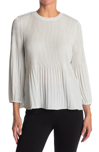 Adrianna Papell Georgette Pleated Polka Dot Blouse In Ivory/black Mini Dot