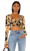Bardot Floral Tie Crop Top In Black