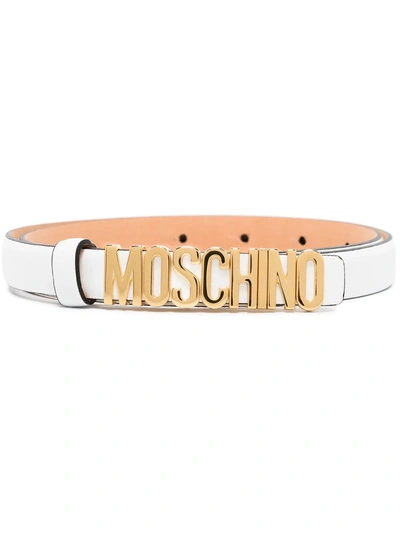 Moschino Logo Plaque Slim Belt In Weiss