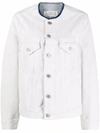 Maison Margiela Bianchetto Hand-painted Collarless Denim Jacket In Weiss
