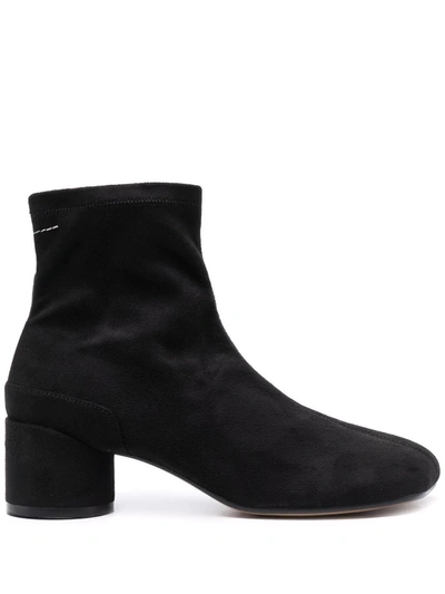 Mm6 Maison Margiela Block-heel Suede Ankle Boots In T8013 Black