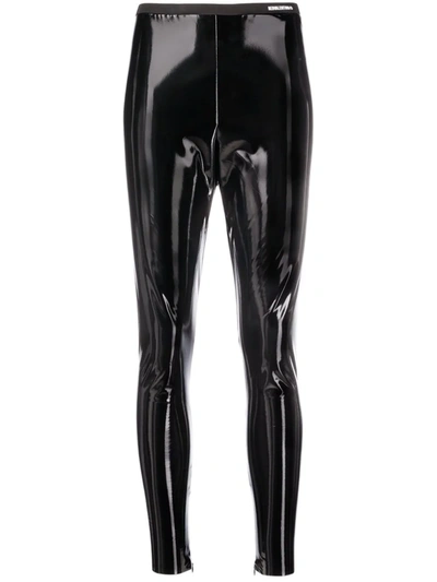 Red Valentino High-waisted Vinyl-effect Trousers In Schwarz